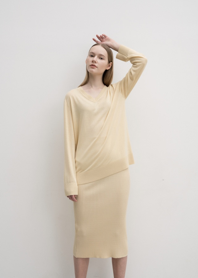 [40%] ribbed knit skirt-yellow