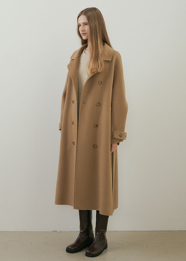 handmade wool double trench CT-camel