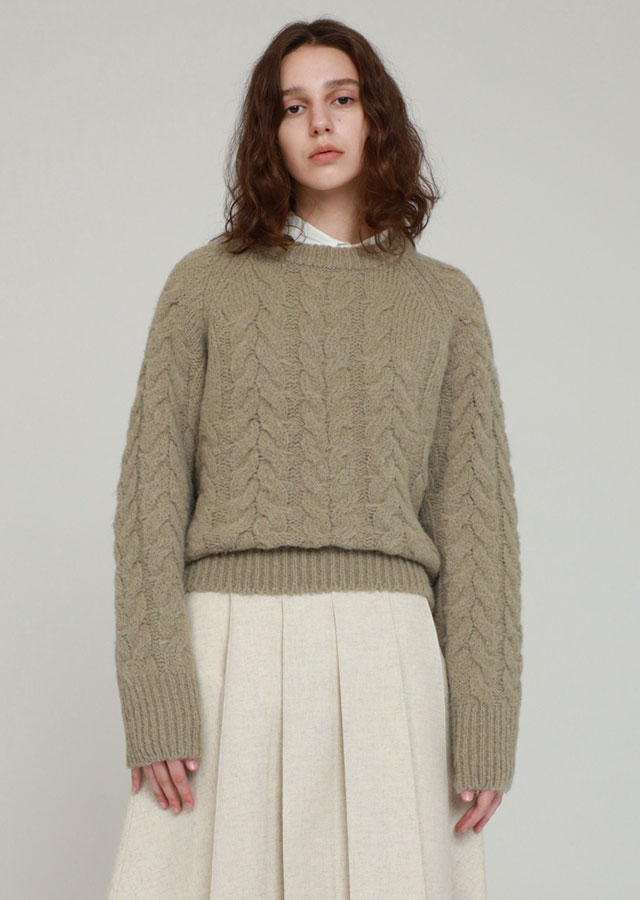 cable round knit top-mocha