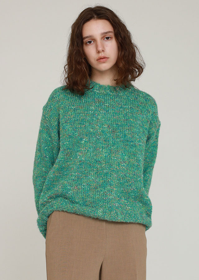 wool multi knit top-green