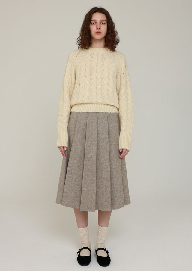 wool pintuck skirt-ash brown