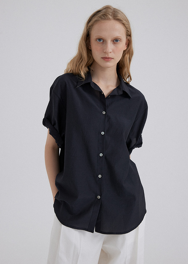 [10%] roll-up blouse-navy