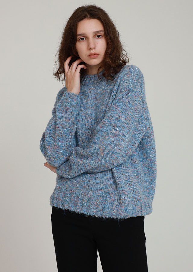 wool multi knit top-sky blue