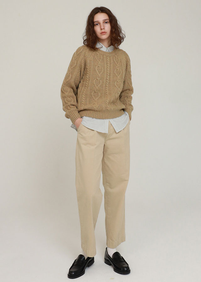 [30%] cotton side strap button pants-L.beige