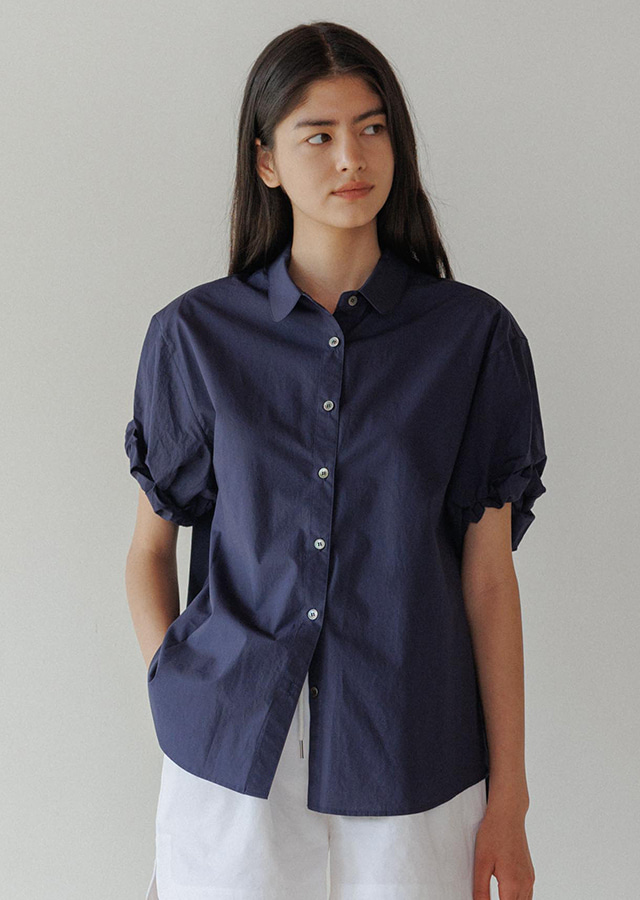 cotton roll-up blouse-navy