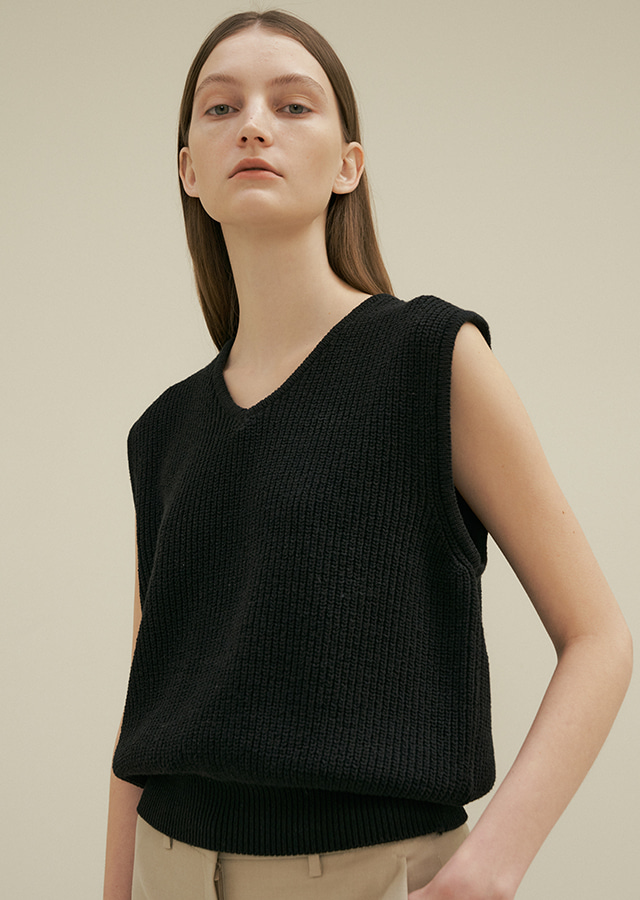 cotton blended knit vest-black