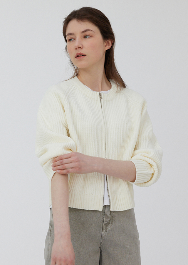 classic zip-up knit-ivory