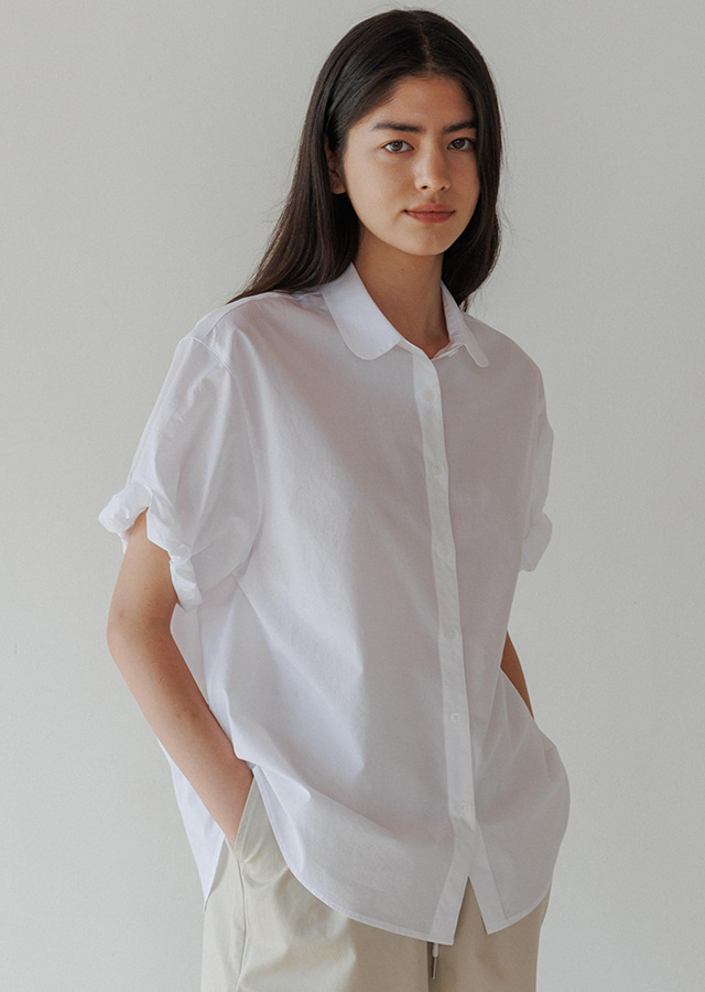 cotton roll-up blouse-white