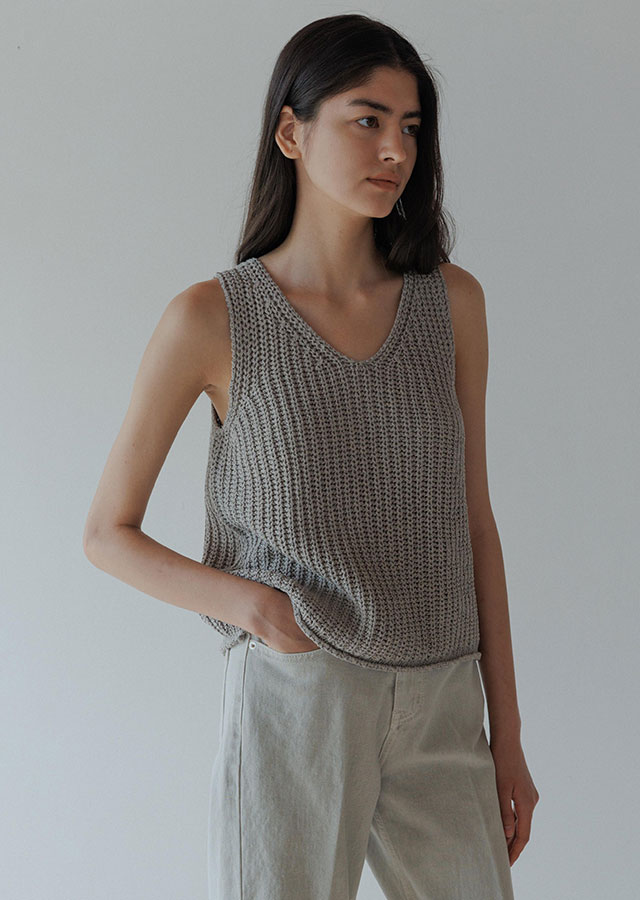 hanji blended knit vest-grey
