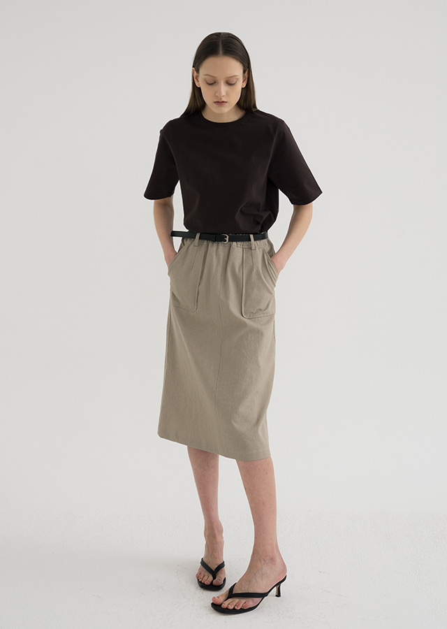 linen blended pocket skirt(+belt)-beige
