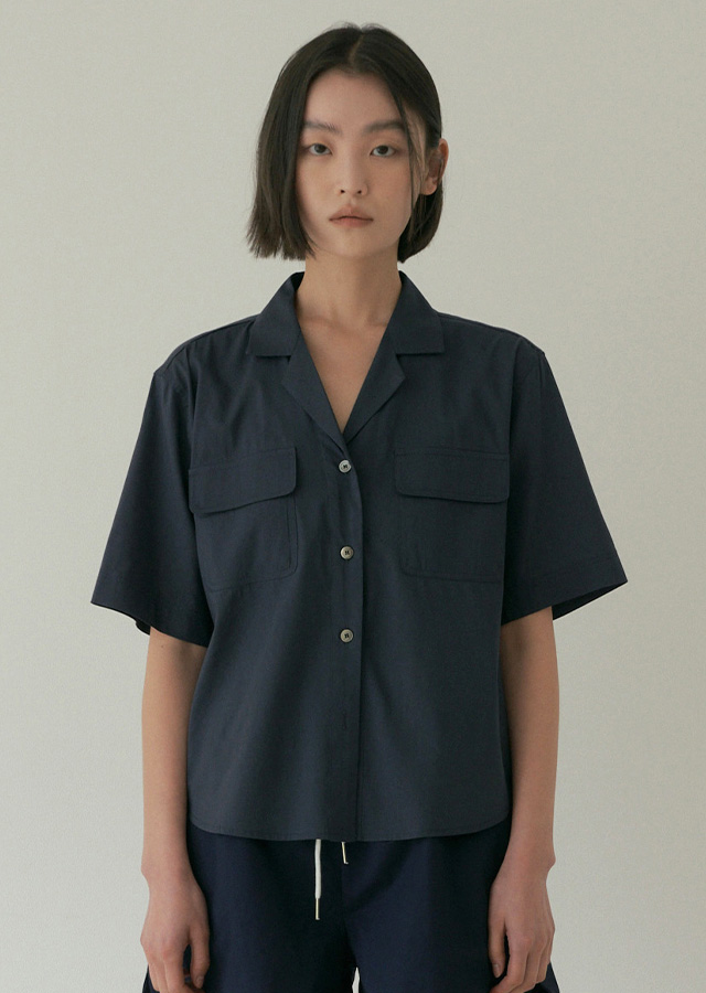 bamboo blended pocket blouse-navy