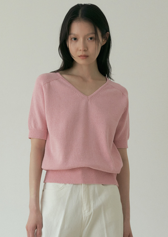 V-neck cotton knit-pink