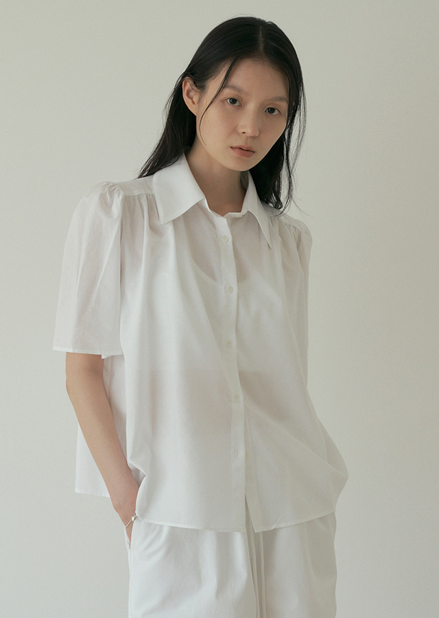 tencel shirring blouse-white