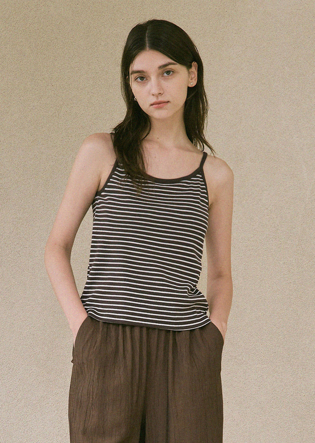 [10%] stripe bra cap sleeveless-brown