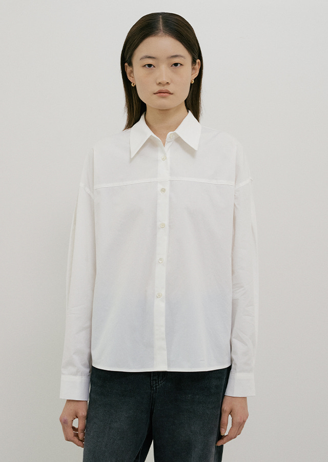 [20%] overfit shirring shirt-white