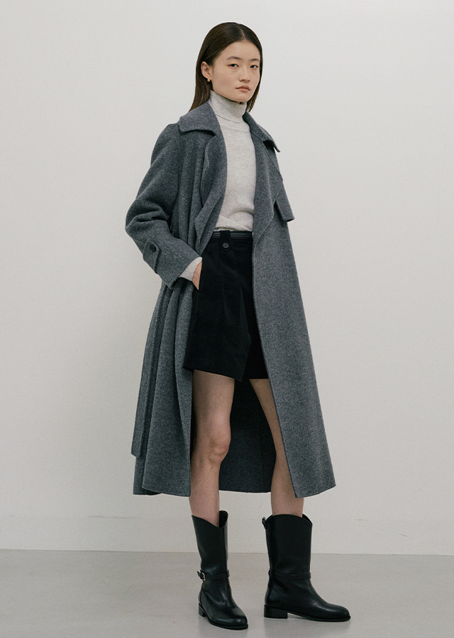 handmade belted trench coat-charcoal