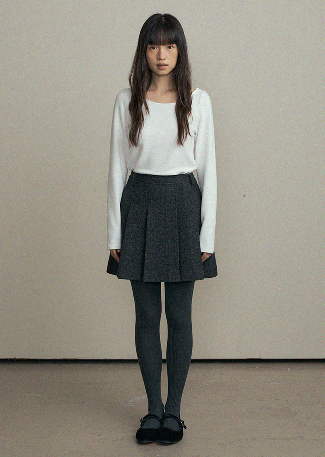 wool pleated short skirt-black