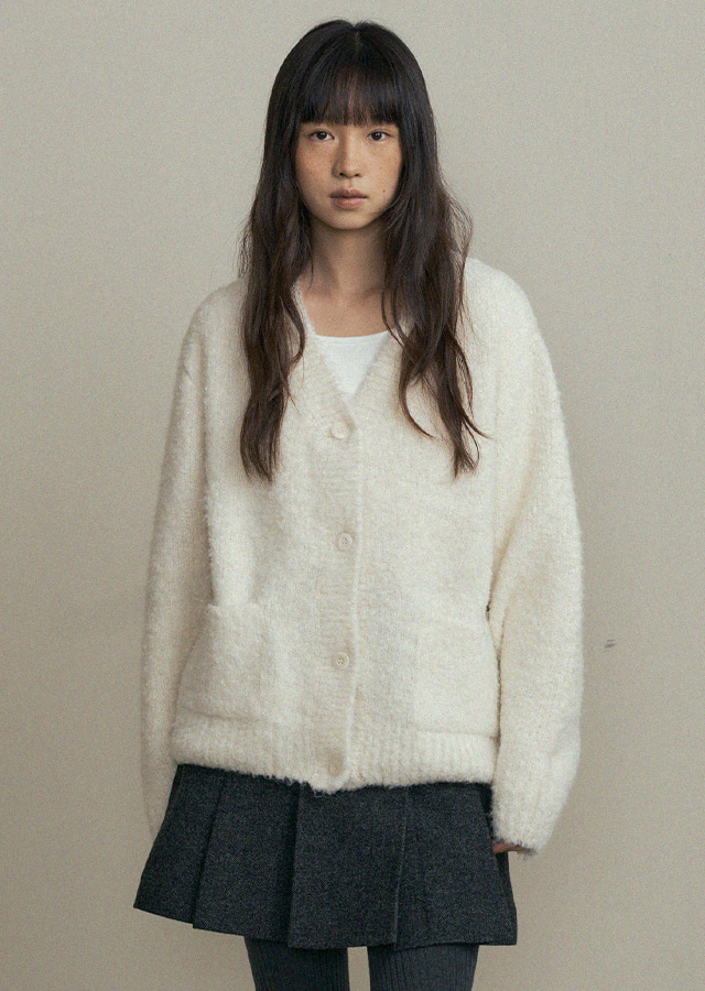 boucle knit cardigan-Ivory (Long size 12월 20일 이후 순차배송)