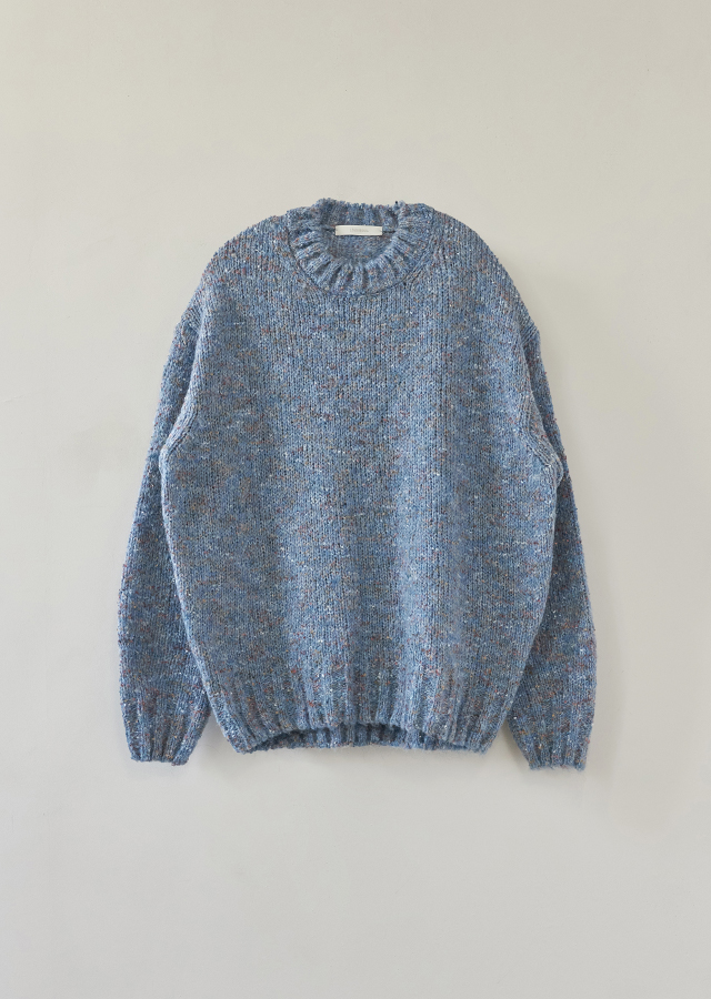 wool multi knit top-sky blue