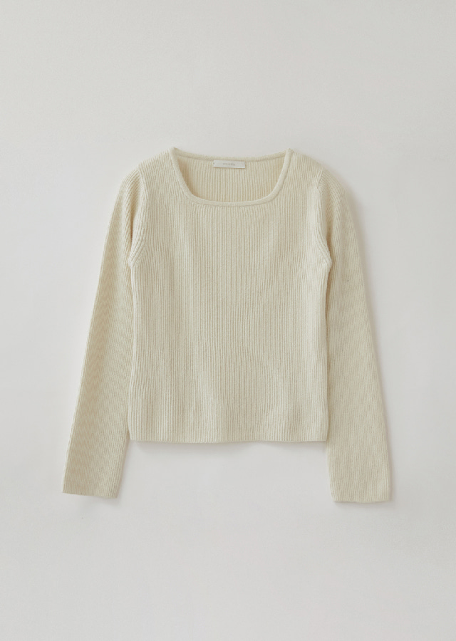 fox square knit top-ivory