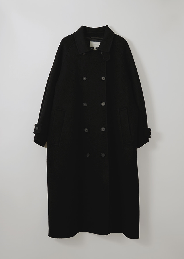 handmade wool double trench coat-black
