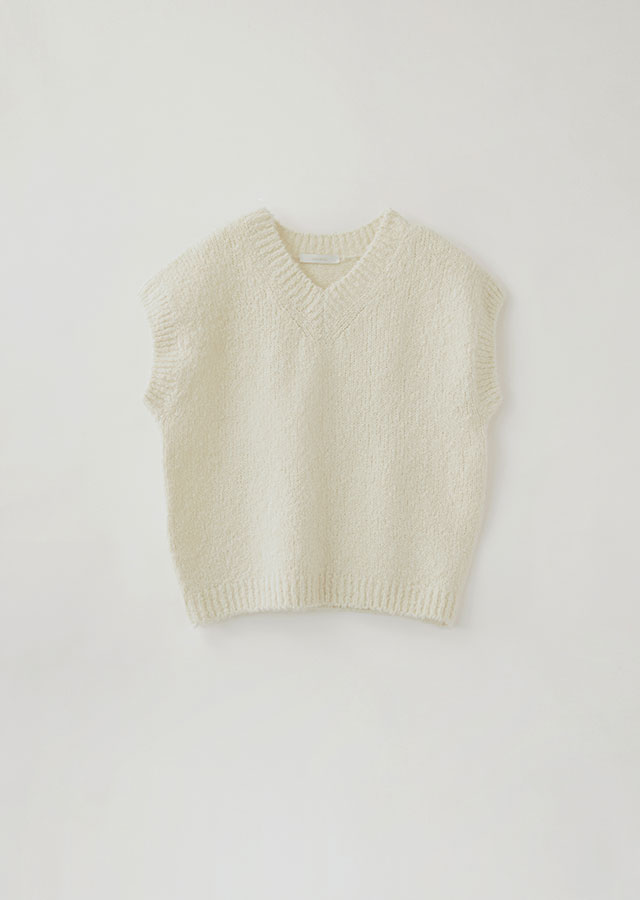 alpaca V-neck knit vest-cream