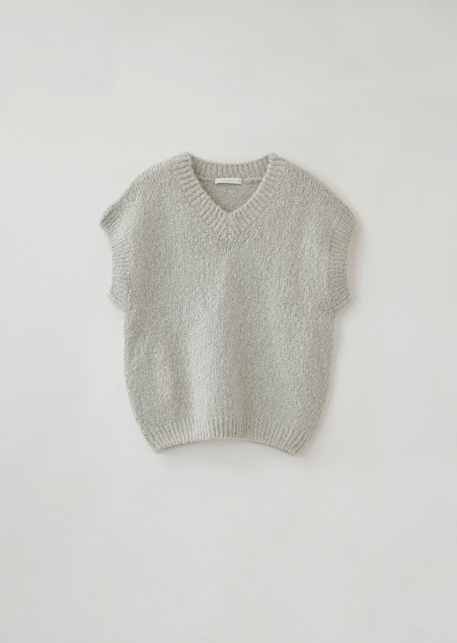 alpaca V-neck knit vest-grey