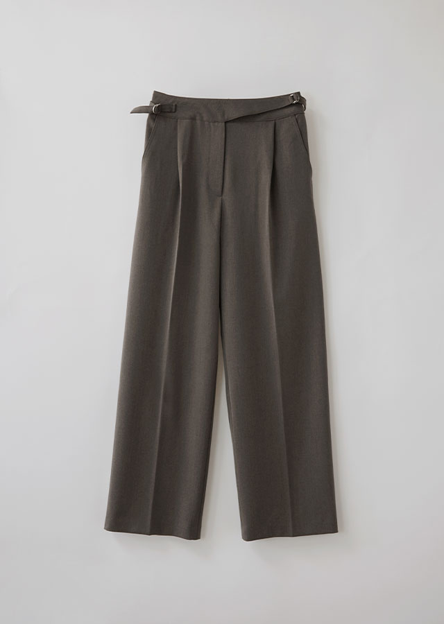 wool buckle wide pants-brown