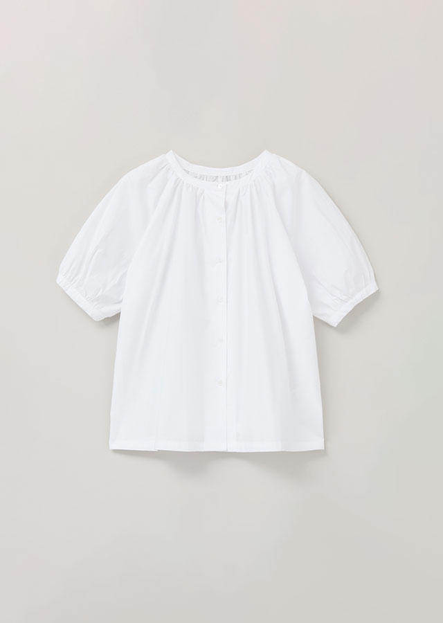 round shirring blouse-white