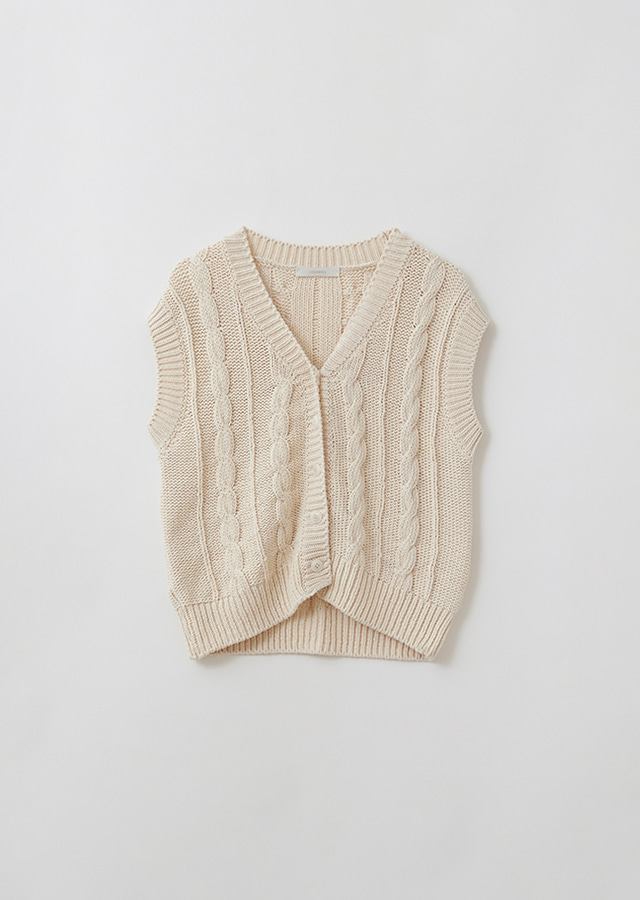 cotton cable knit vest-cream