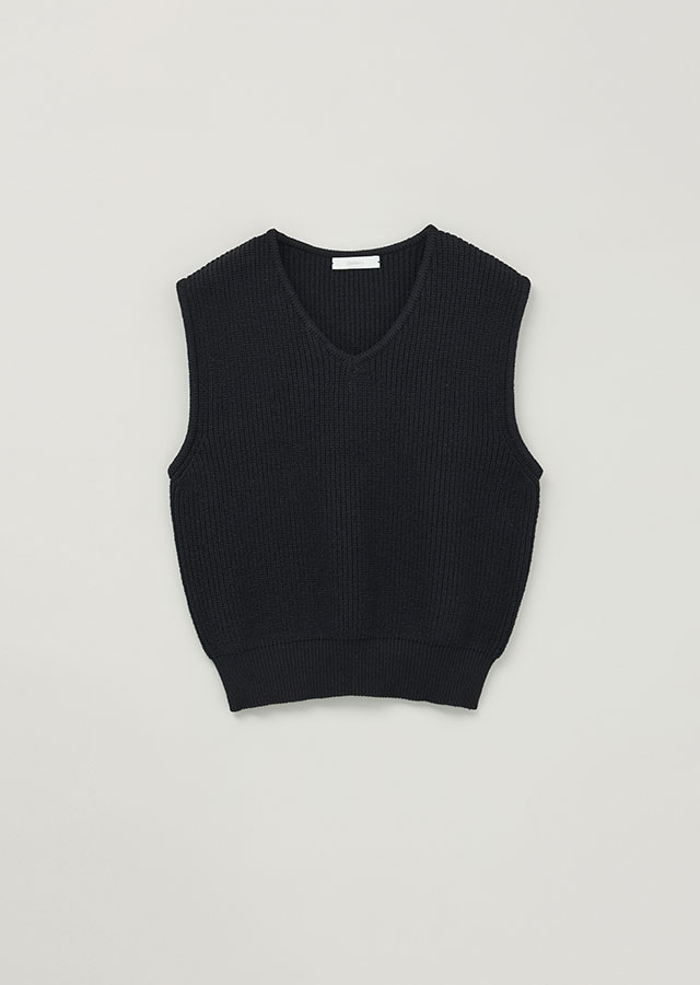 cotton blended knit vest-black