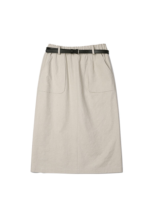 linen blended pocket skirt(+belt)-oatmeal