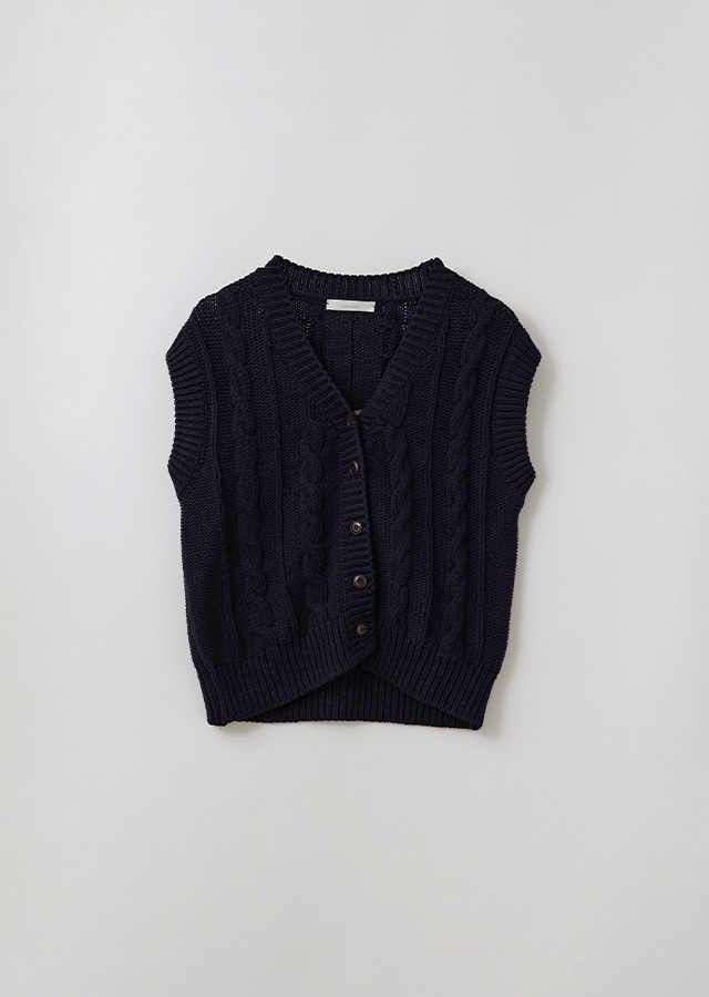 cotton cable knit vest-navy