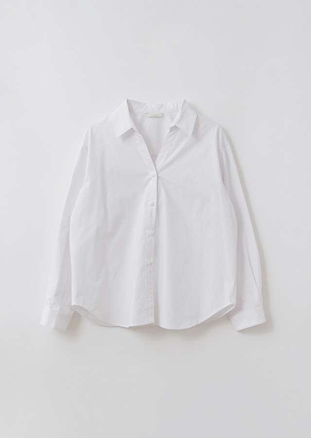 V-neck cotton shirt-white