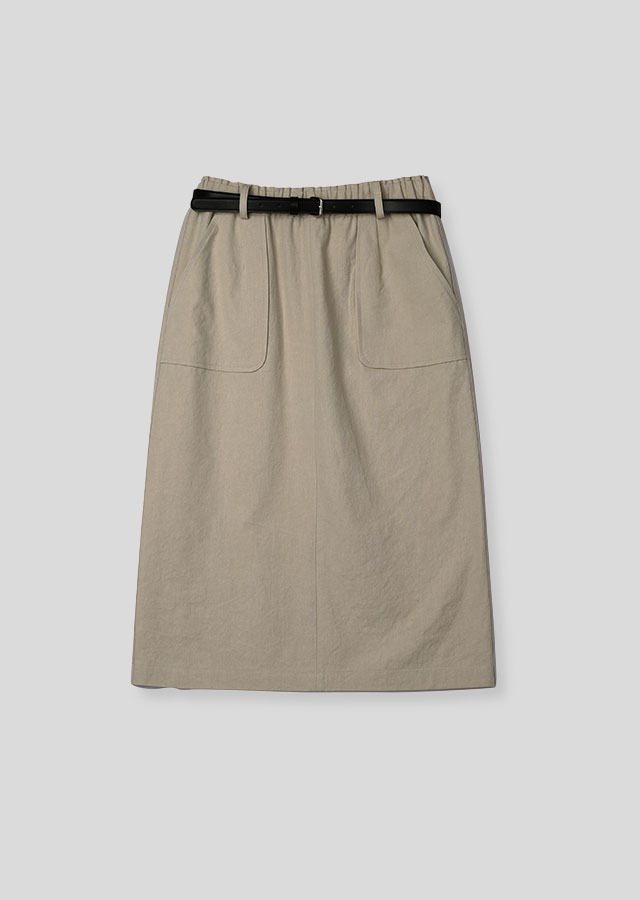 linen blended pocket skirt(+belt)-beige