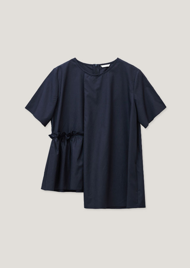 [10%] half shirring blouse-navy