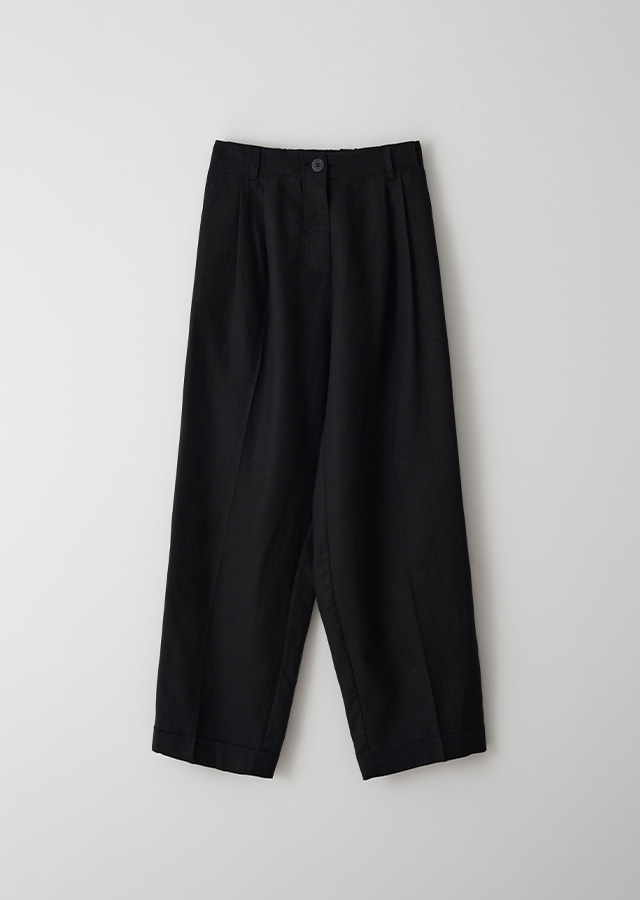 linen blended pintuck pants-black