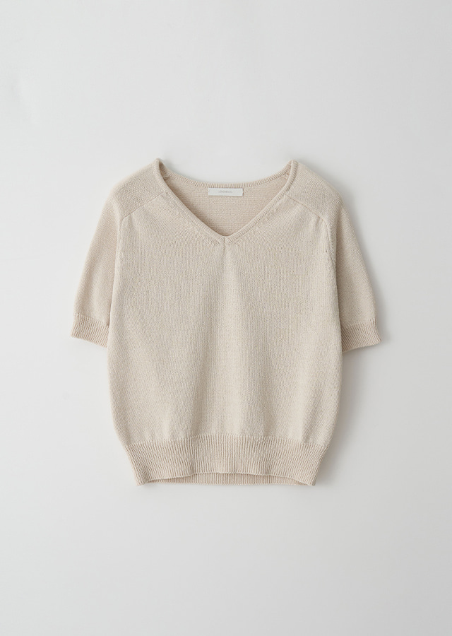 V-neck cotton knit-oatmeal