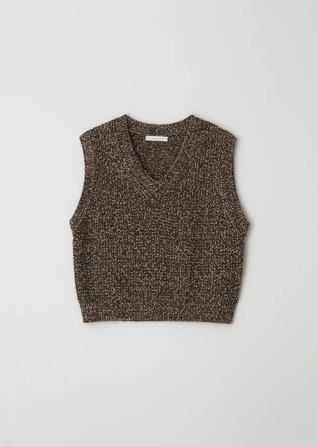 mix knit vest-darkbrown