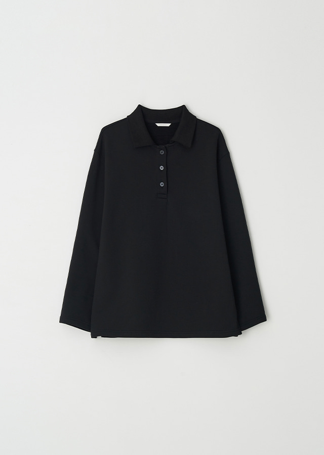 fleeced oversize collar top-black