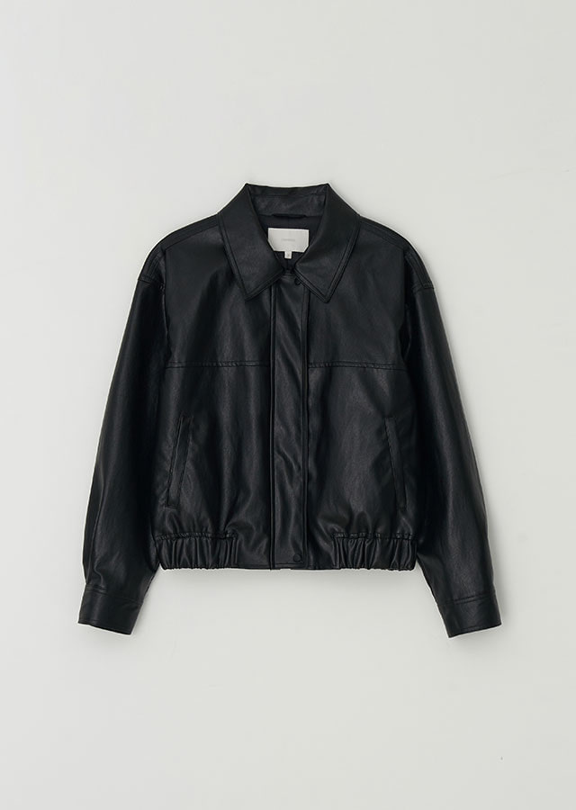 leather blouson jacket-black