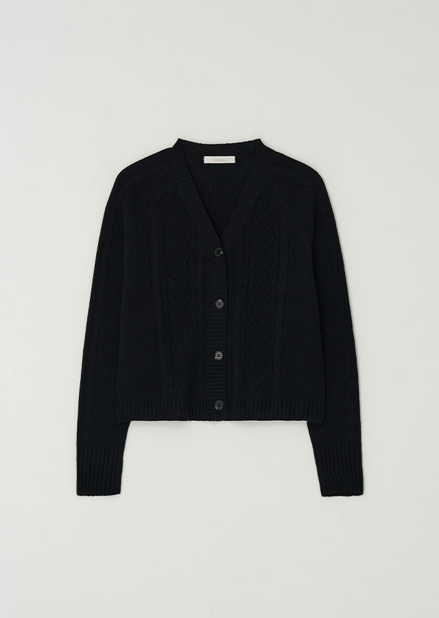 whole garment knit cardigan-black