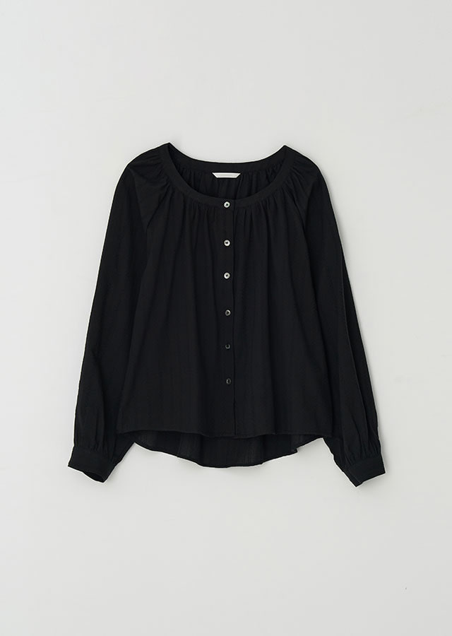 [10%] stripe shirring volume blouse-black