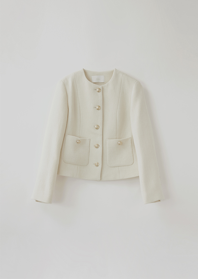 gold button tweed jacket-ivory