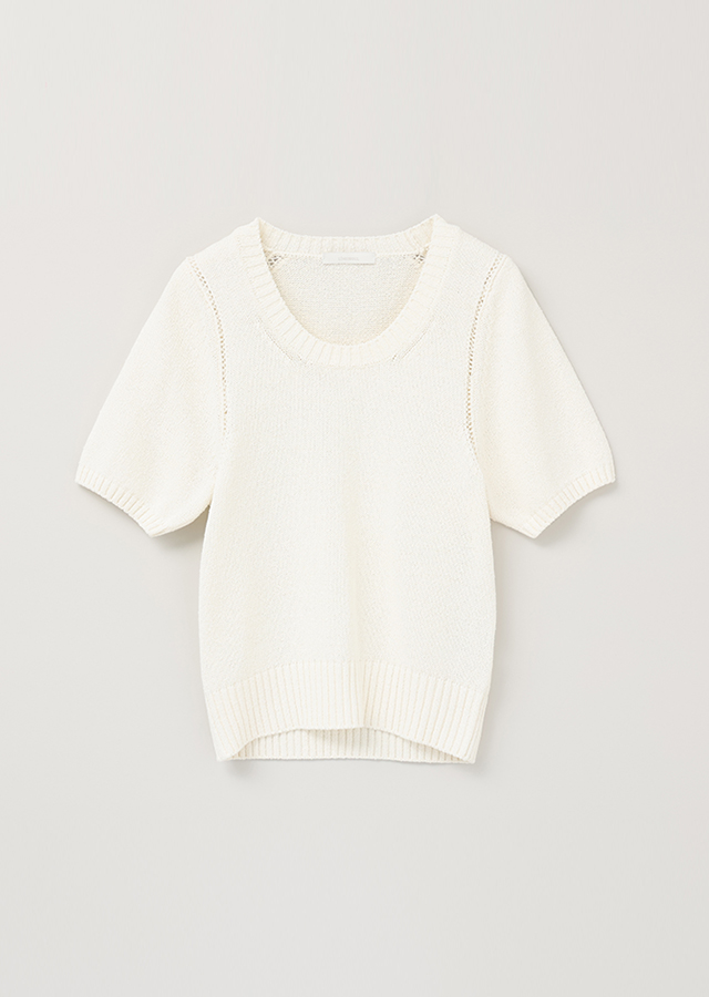 scoop neck boucle knit top-ivory