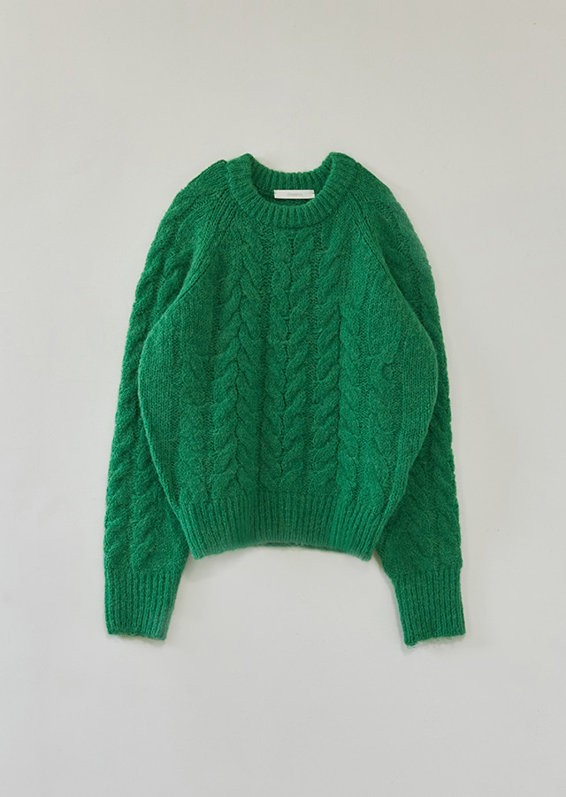 cable round knit top-green