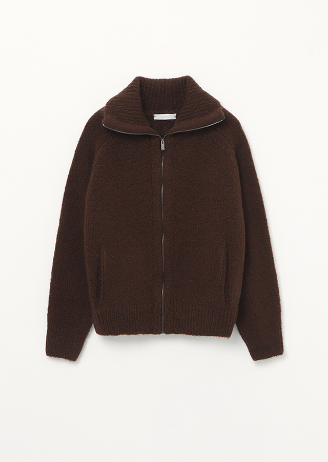 [15%] mohair knit zip-up-brown