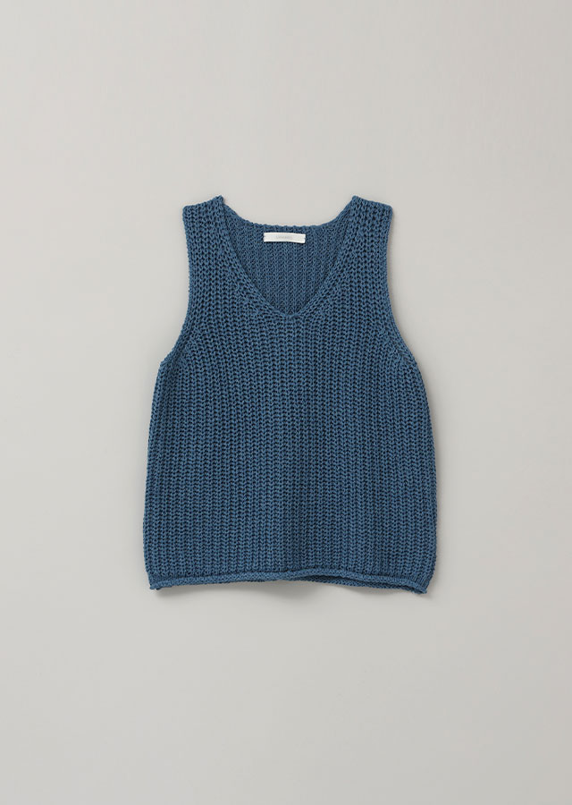 hanji blended knit vest-blue