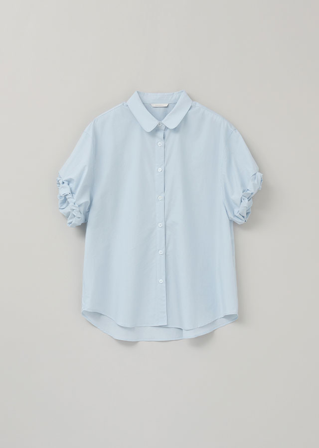 cotton roll-up blouse-sky blue
