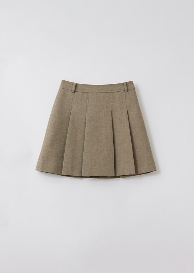 pleated short skirt-beige